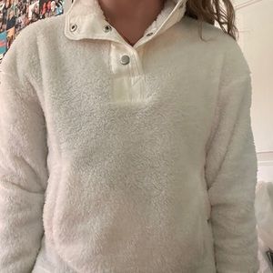 white sherpa button up